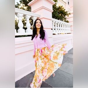 Rachel Parcell Floral A-Line Skirt in Orange and Pink